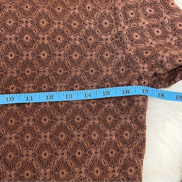 Manuela Semi Sheer Brown Lace/ Crochet Mock Neck Long Sleeve Top S - Picture 4 of 10